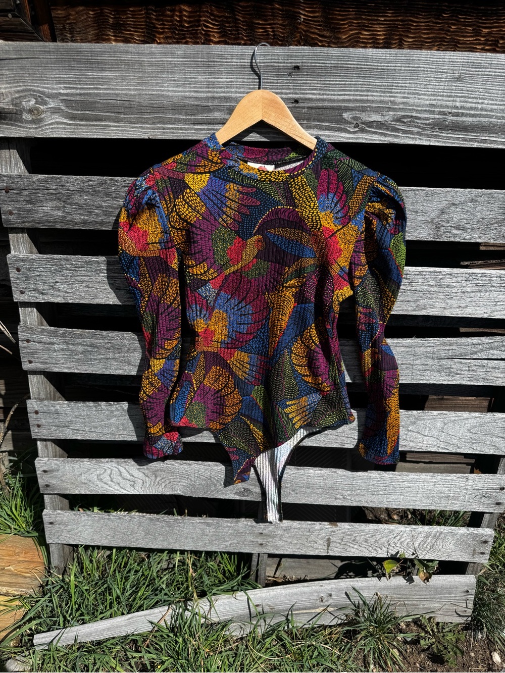 FARM Rio Multicolor Floral Puff-Sleeve Bodysuit